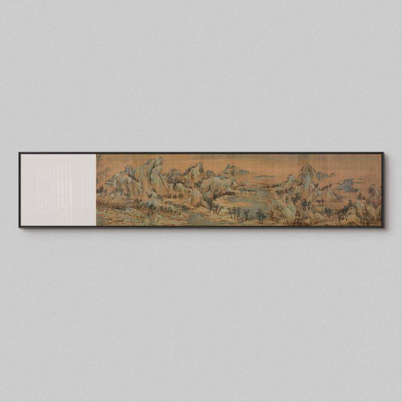 新中式餐厅风景装饰画酒店长条不规则多联国画茶室山水背景墙挂画