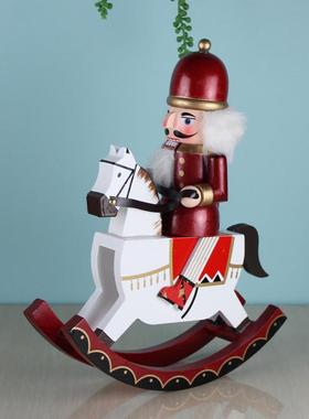 厂家战马30cm胡桃夹子装饰摆件木质工艺品摇马木批发胡桃兵木偶人