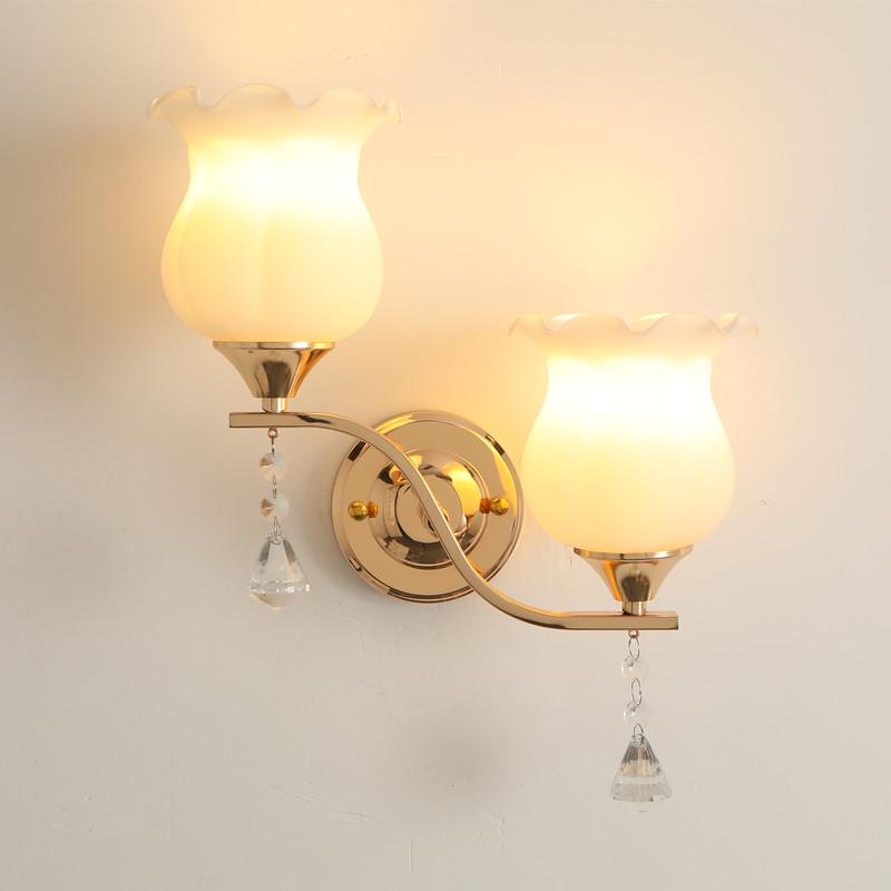 卧室床头灯现代简约led遥控温馨浪漫客厅背景楼梯金色双头墙壁灯