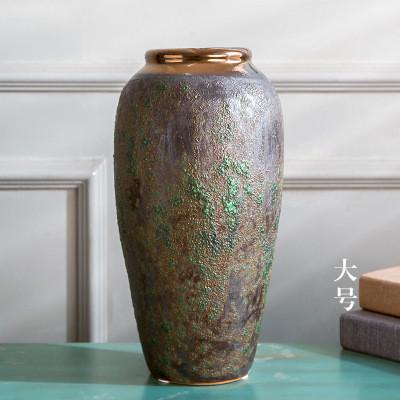 欧式复古粗饰插干花台面陶罐摆件家居软装陶瓷花瓶工艺品坛子缸