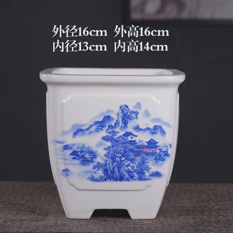 花盆陶瓷高款四方盆绿植兰花盆栽新款精致手绘贴画简约北欧盆陶盆