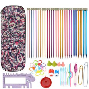 家用轻奢氧化铝紫色腰鼓花棒针套装35厘米全套组合配件新款编织针