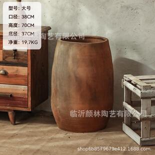 复古色陶盆侘寂风粗土陶盆花盆陶瓶民宿装饰陶盆花瓶落地大花盆