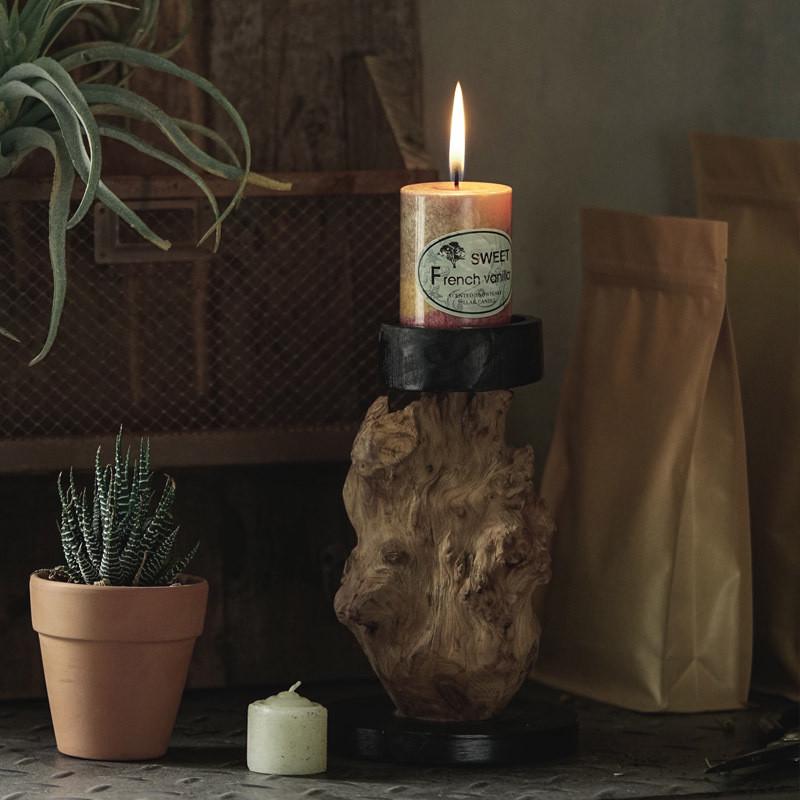 朽木东方质朴的芳华复古根雕禅意雕刻家居桌面客厅摆件烛台