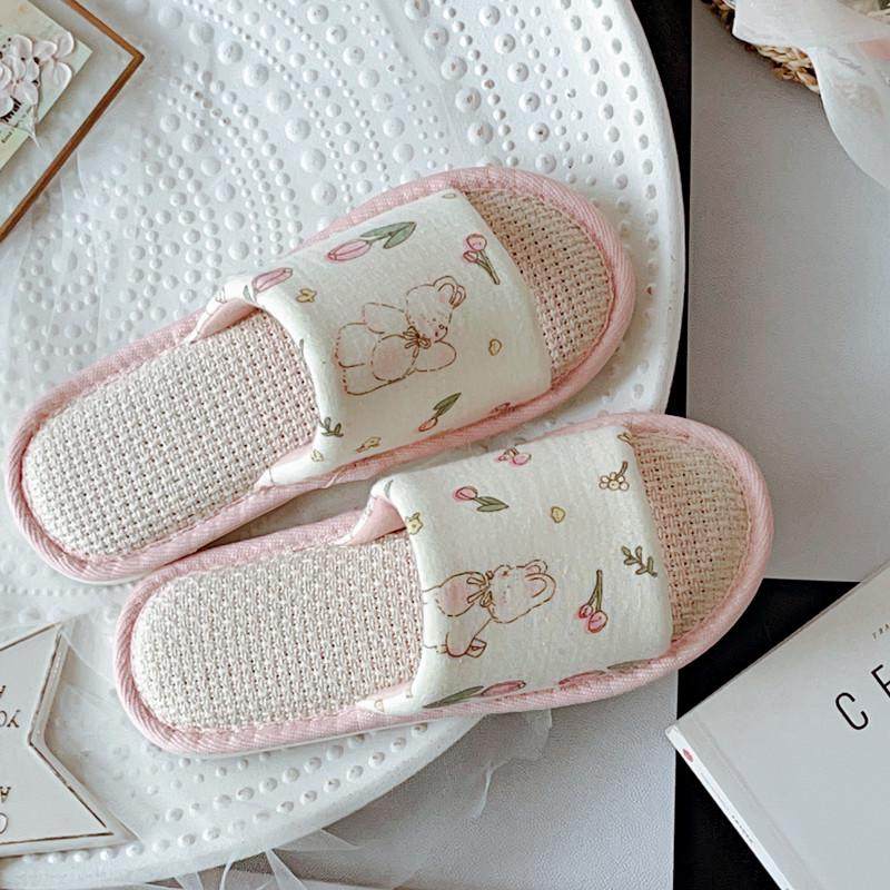 少女心卡通粉百四季亚麻拖鞋春秋室内防滑露趾居家鞋女夏天凉拖,居家布艺,居家亚麻拖鞋,淘宝优惠券,粉丝福利购,淘宝优惠卷