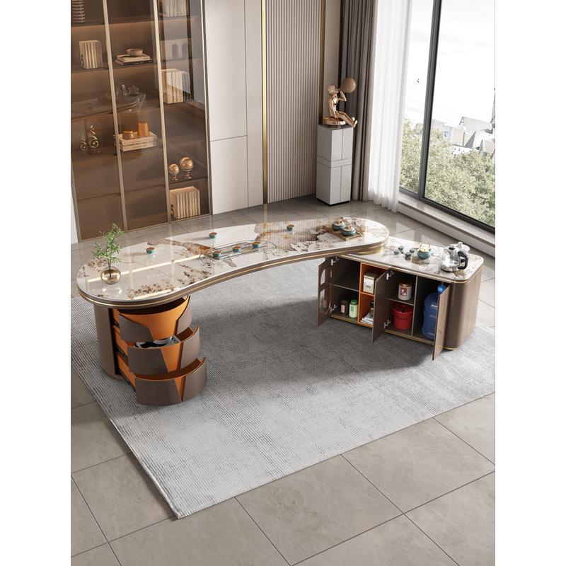 岩板轻奢茶桌椅组合现代泡茶台小户型茶具套装设计师弧形创意茶几