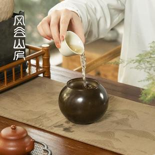 复古铜建水茶洗茶渣缸水盂带盖家用茶水缸茶具功夫茶具零配件 中式