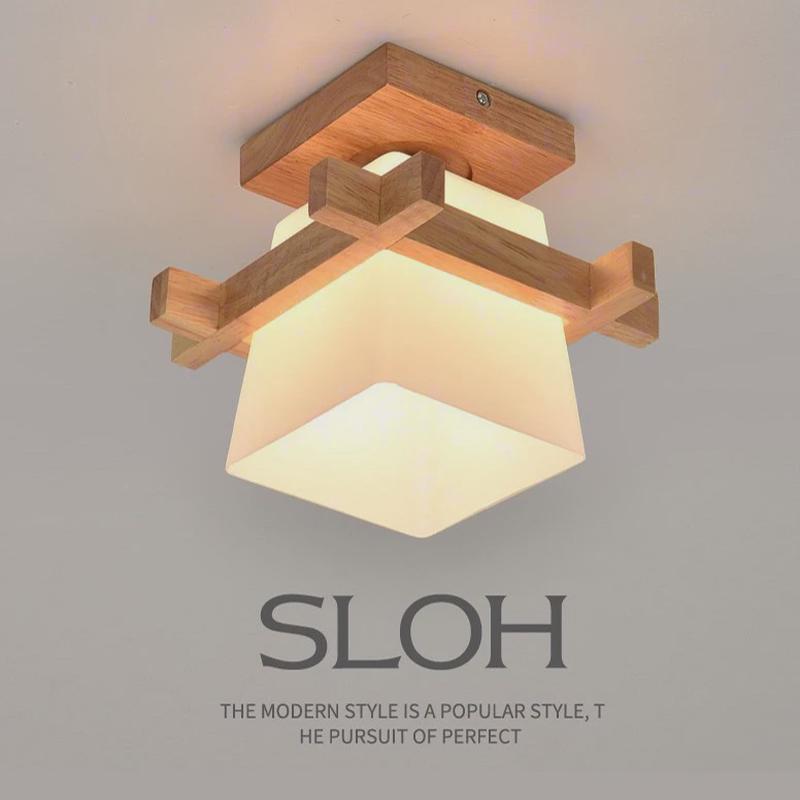 过道个性创意走廊阳台木艺吸顶灯简约日式榻榻米原木玄关吸顶灯