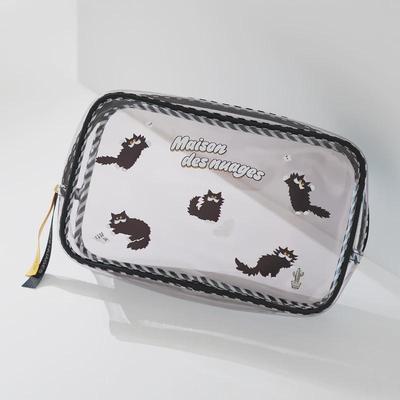 云朵里商店 卡通可爱淘气猫咪奶牛猫透明塑料大容量化妆包收纳包