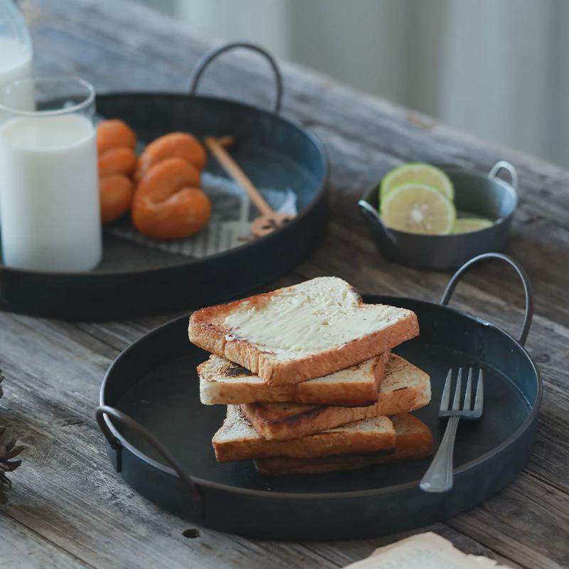 个性居做旧调性铁艺圆形双耳托盘欧式水果盘子美食摆盘摆拍,餐饮具,餐用托盘,淘宝优惠券,粉丝福利购,淘宝优惠卷