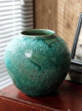 新中式浅绿简约粗陶花器装饰品景德镇软装陶瓷花瓶创意工艺品摆设