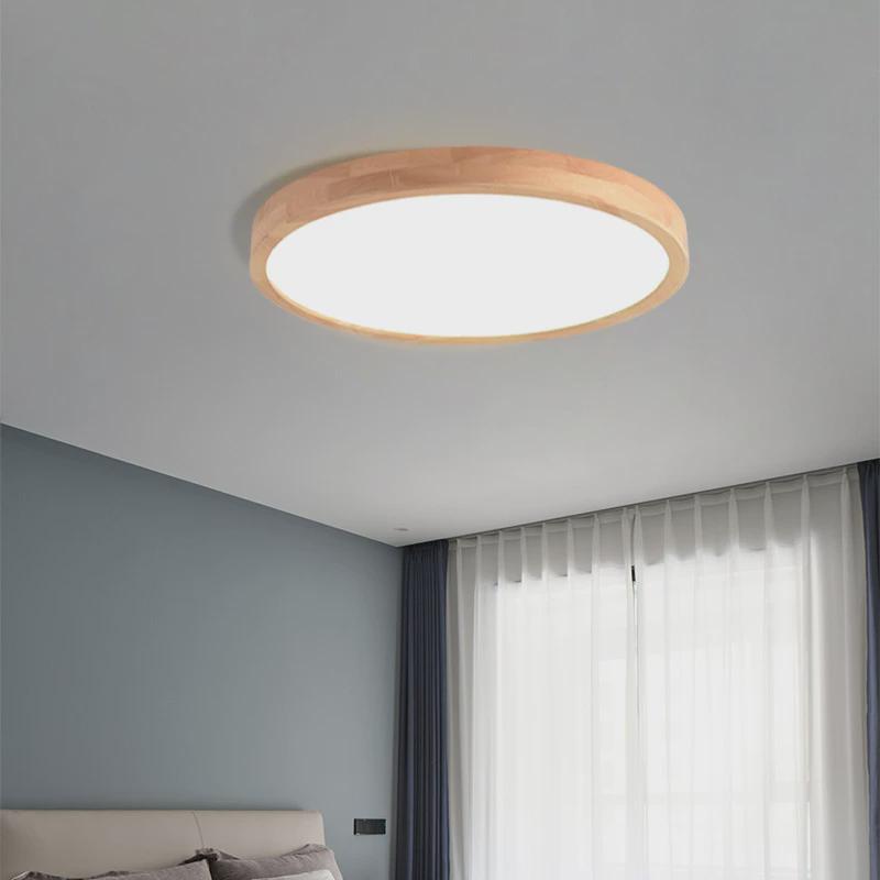 led北欧创意吸顶灯日式简约超薄圆形实木艺儿童卧室吸顶灯