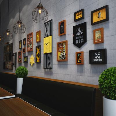 高分子_3464_照片墙混搭组合相框工业风装饰画大真特古希腊钟表