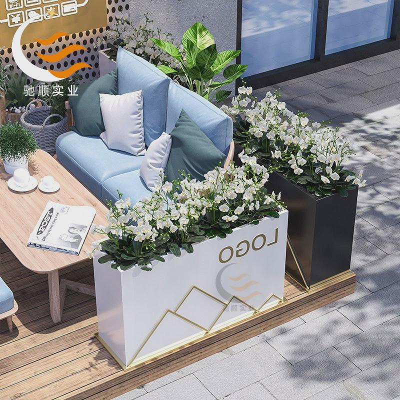 玻璃钢花箱商场酒店线条方形花盆户外步行街创意条纹美陈铁艺花钵