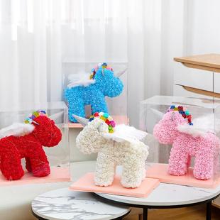 厂家直销永生花独角兽天使之翼生日情人节礼物摆饰玫瑰花熊