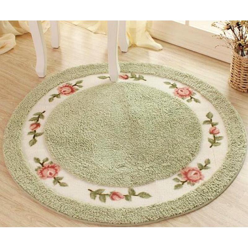 x1aw田园玫瑰花圆形地毯地垫化妆门厅床边地毯书桌化妆台客厅椅垫