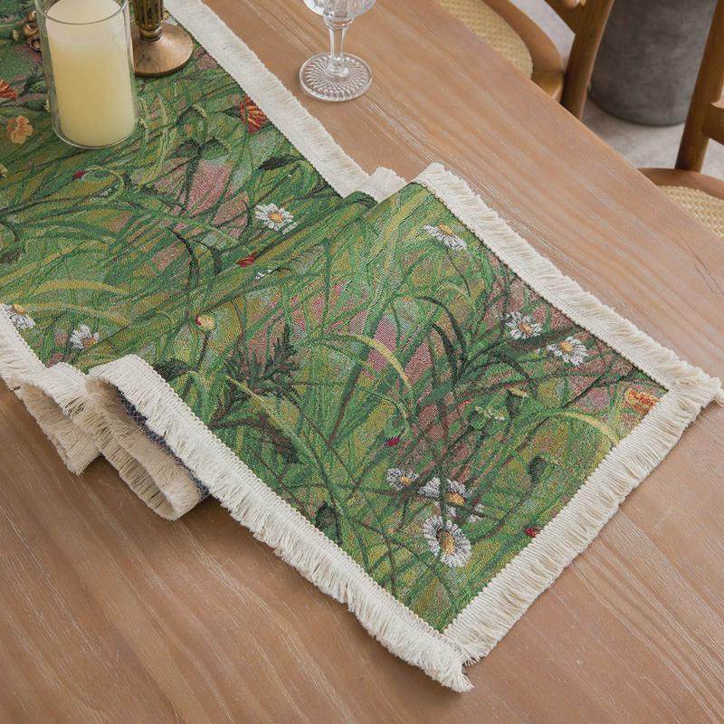 美式复古绿色桌旗边柜高级感电视柜茶几小雏菊斗柜盖布长条装饰布,居家布艺,桌布,淘宝优惠券,粉丝福利购,淘宝优惠卷