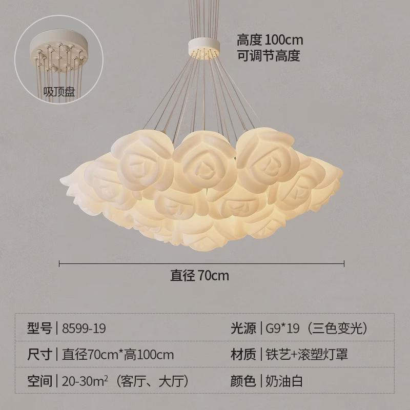 法式护眼吊灯客厅主灯奶油风灯具现代温馨主卧室灯玫瑰花餐厅灯饰