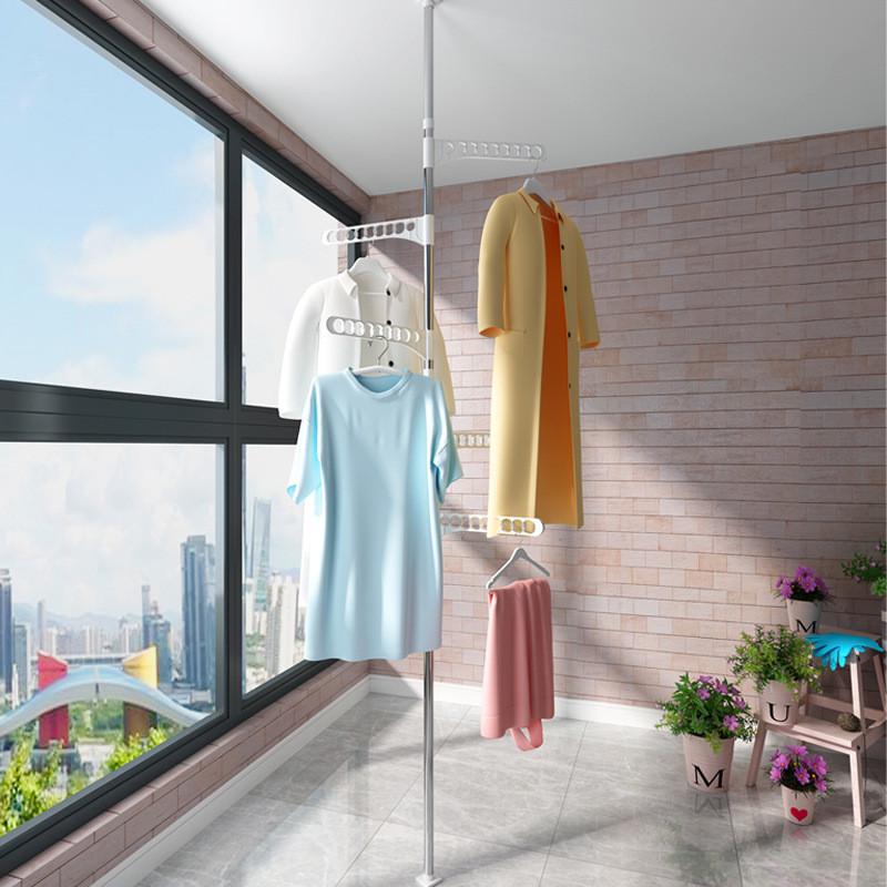 69n顶天立地晾衣架落地卧室挂衣架阳台晾衣杆伸缩杆室内家用晒衣