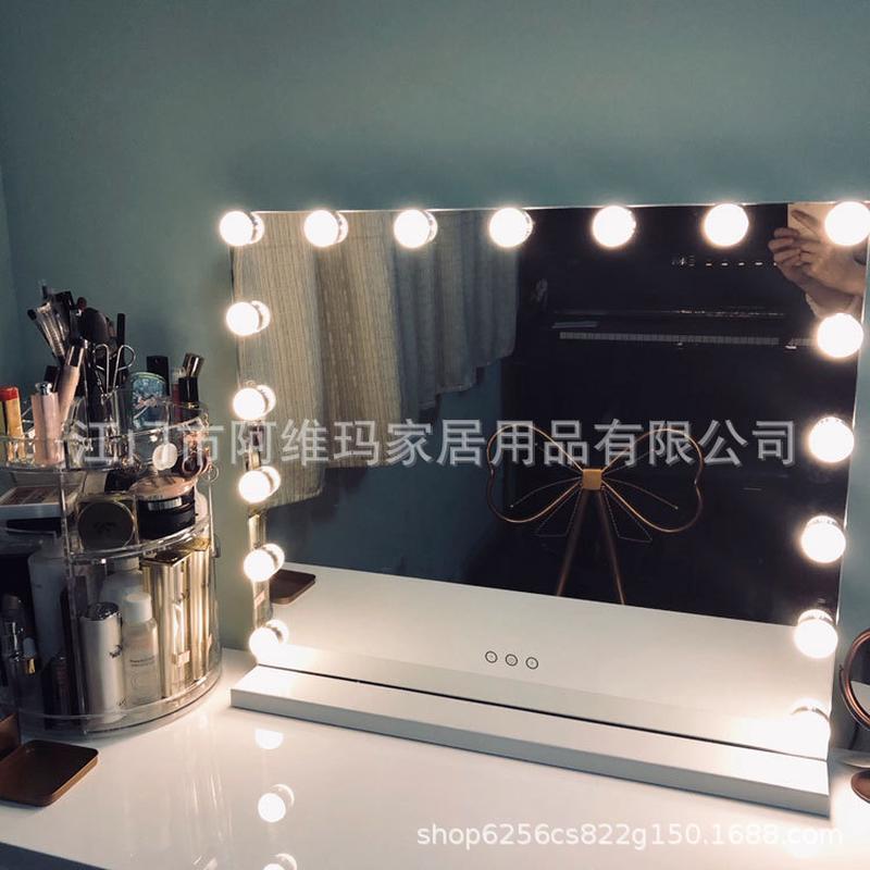 ins台式大号化妆镜带灯led灯梳妆镜欧式化妆补光灯镜结婚公主镜子