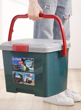 钓鱼收纳箱可坐加厚钓鱼桶户外车载洗车桶塑料带盖手提剧组现宜思