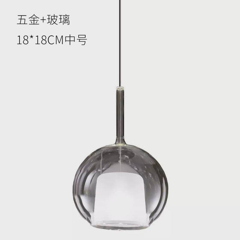北欧小吊灯床头灯复古透明玻璃卧室装饰灯极简商用单头彩色餐厅灯