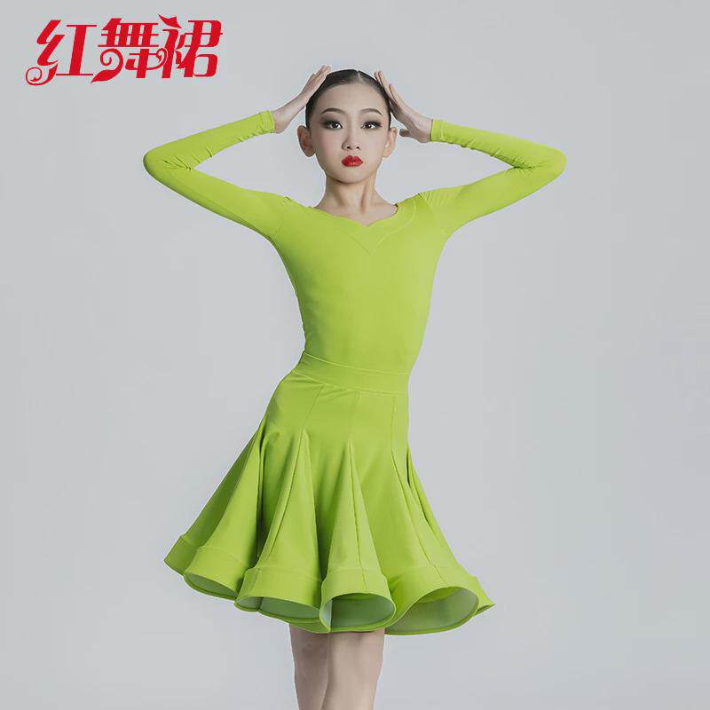红舞裙秋季新款少儿拉丁女分体规定服恰恰伦巴牛仔练习服表演服装