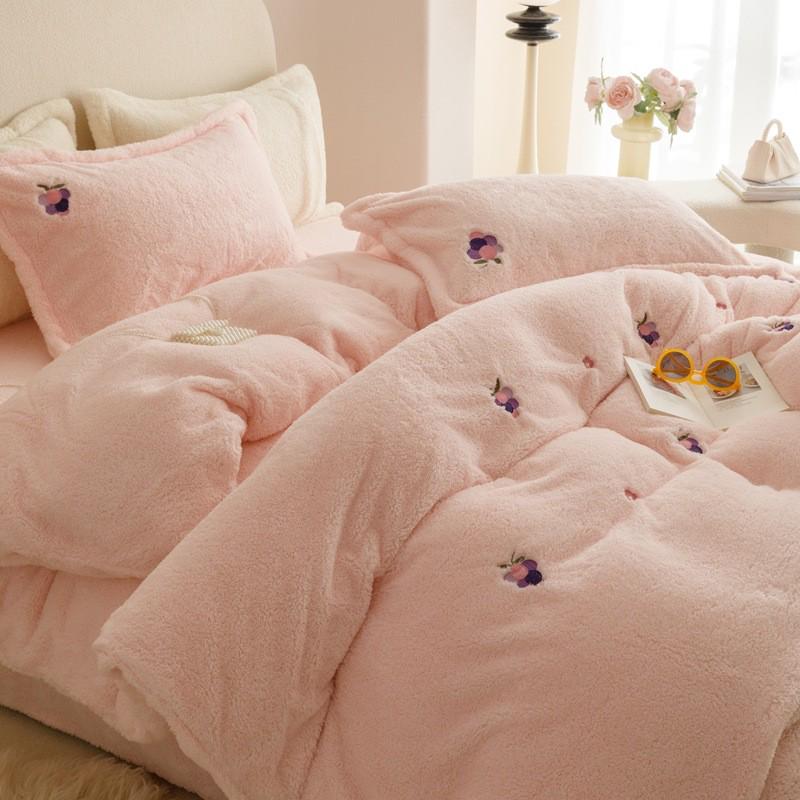 星星月亮｜绒奶油风米色加厚泰迪ins四件套冬天珊瑚法莱绒1.8床笠