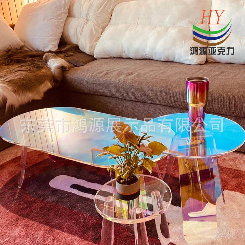 后现代茶几边几小圆桌亚克力炫彩桌子客厅透明北欧风沙发边桌