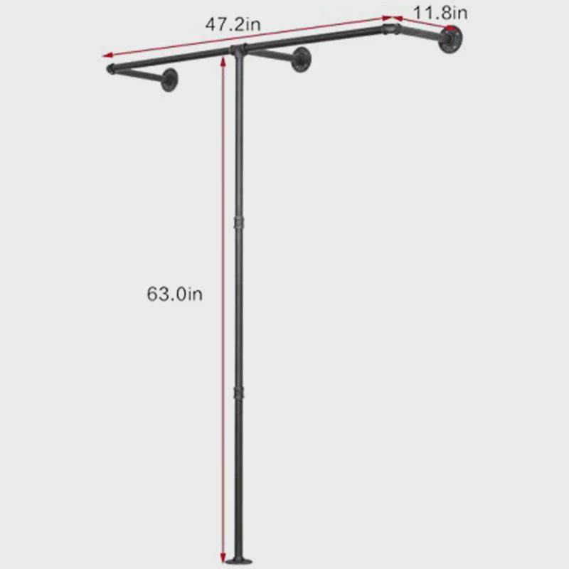 黑色铁艺水管金属衣架服装店展示架壁挂式挂衣杆简约零售置物架子