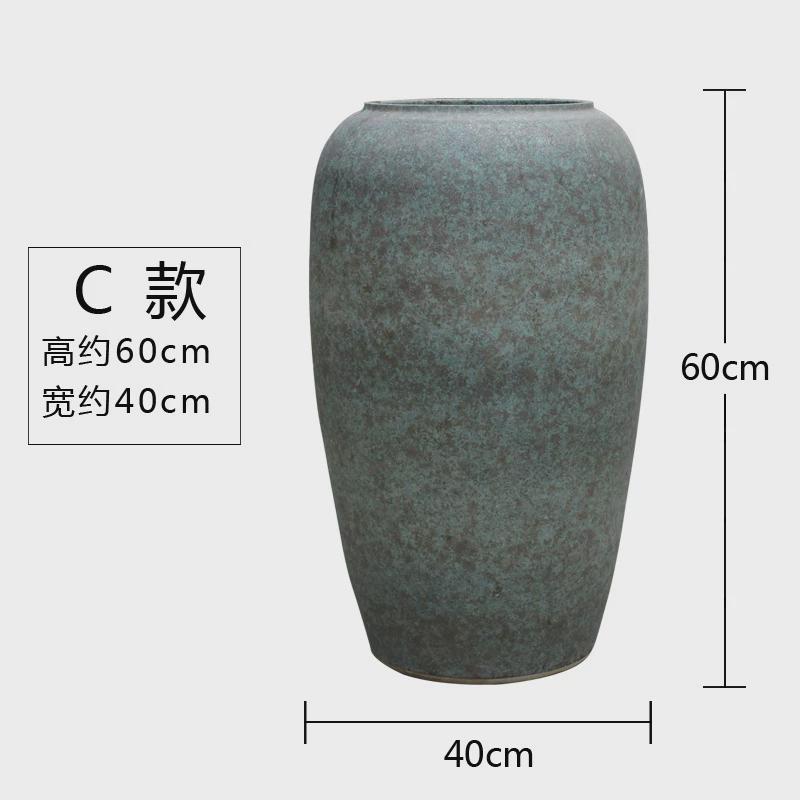 禅意干支粗陶罐插花器复古落地大号摆件酒店大花瓶庭院花盆坛子缸