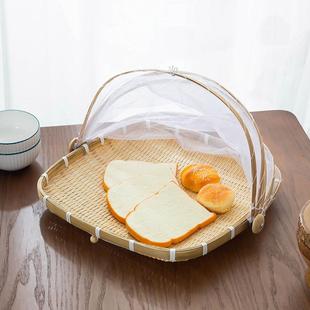 竹编制品防虫晾晒竹篮家用菜罩筛子簸箕带盖馒头筐网防蚊篮子竹筐