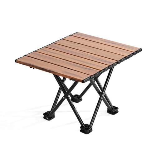 新款便携式蛋卷桌春游户外野餐木纹桌露营履带式折叠小桌子轻便
