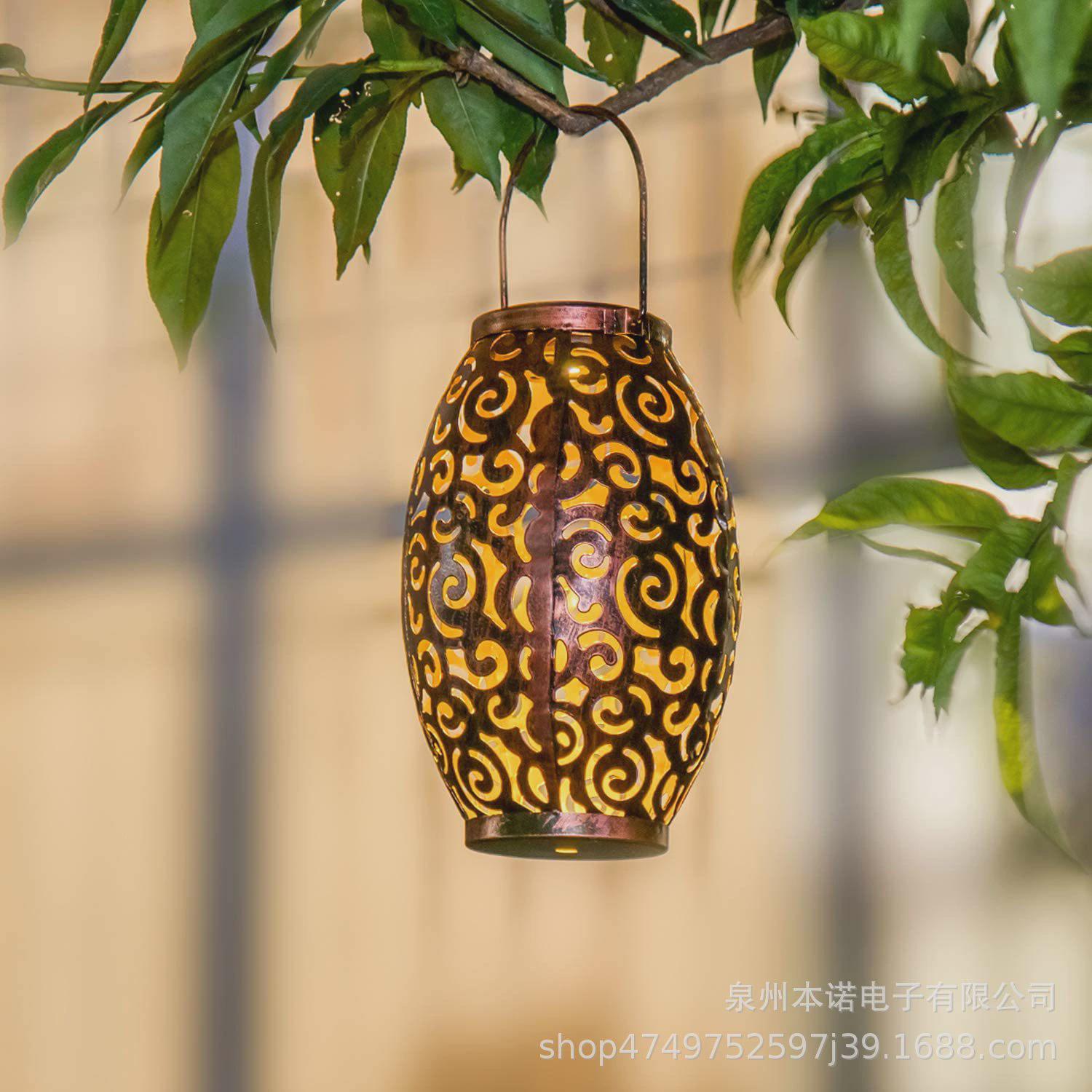户外太阳能铁艺灯笼镂空投影草坪灯花园别墅室外庭院灯led景观灯