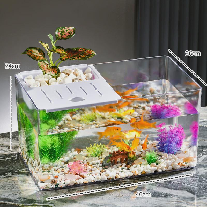 鱼缸水族箱塑料带盖生态缸金鱼缸透明小型桌面绿植造景鱼缸乌龟缸图片