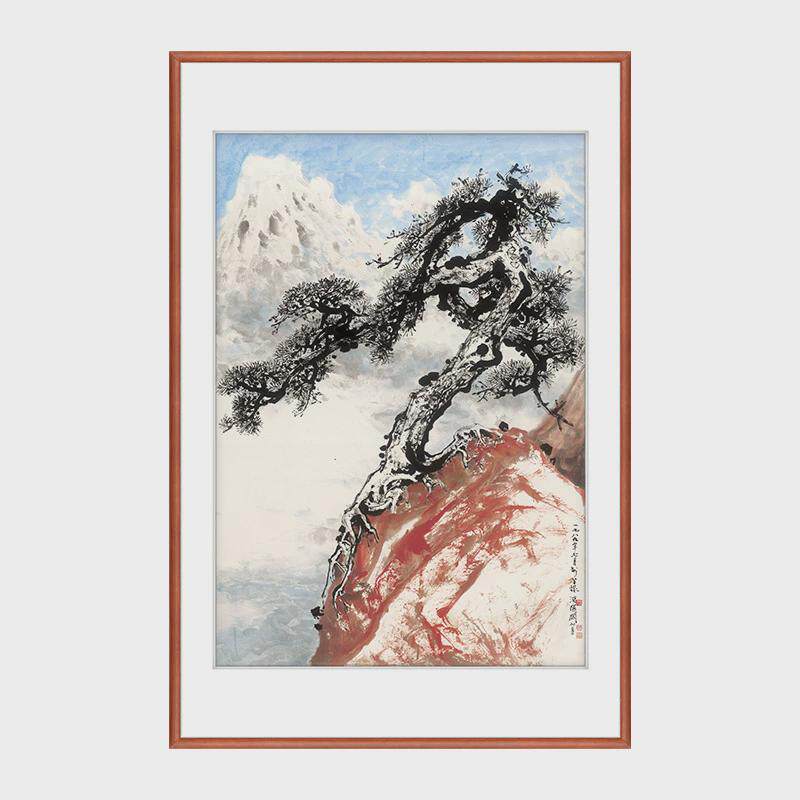 画客厅走廊过道入户玄关落地中式岭南画派关山月国画迎客松挂画
