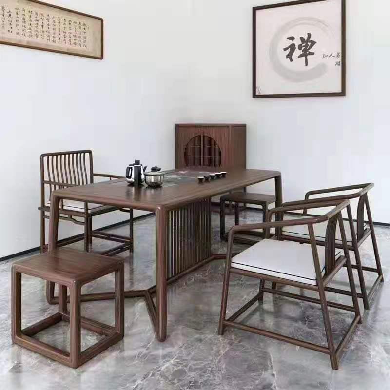 茶室全实木茶桌全套老榆木实木茶台禅意功夫新中式会客泡茶桌椅