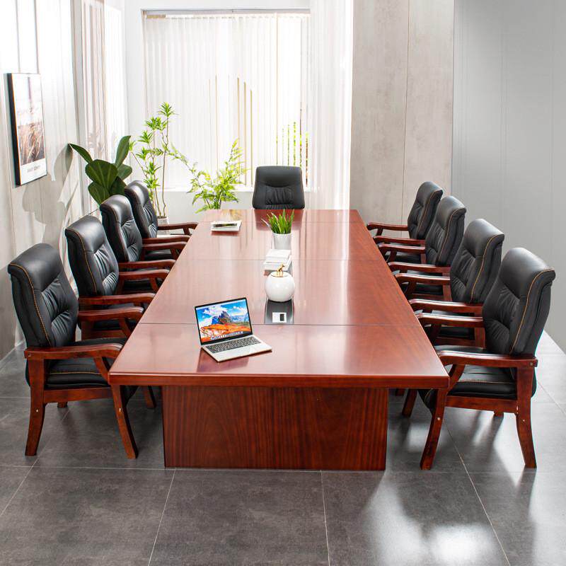 会议室会议桌中式长条洽谈桌油漆贴木皮大型培训实木桌椅组合简约