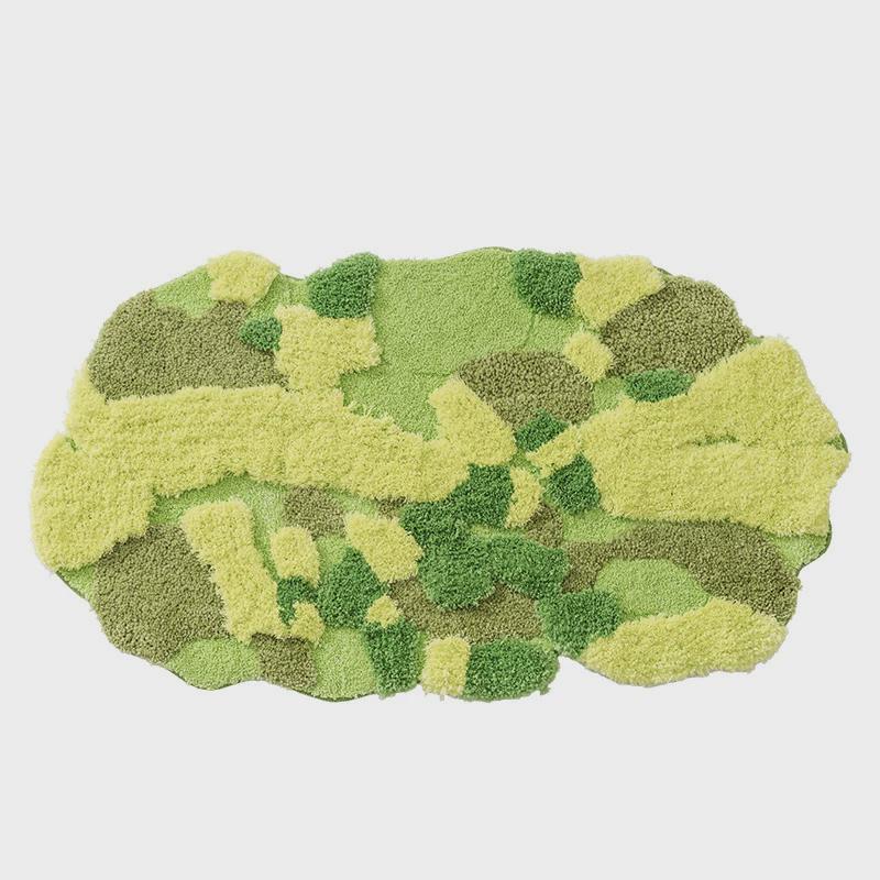 森系植绒地毯卧室苔藓加厚耐磨地毯不规则耐脏隔凉簇绒床边防滑毯