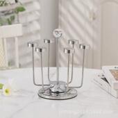 热卖 茶杯 不锈钢旋转杯架创意轻奢水杯收纳架倒挂架厨房水具套装