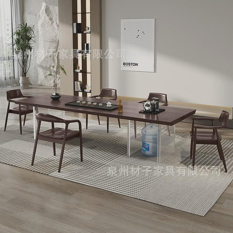现代简约实木大板茶桌椅组合原木亚克力悬浮家用茶台办公室泡茶桌