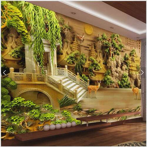 C犕1电视背景墙壁纸壁画客厅中式墙纸办公室3d立体墙布山水浮雕风