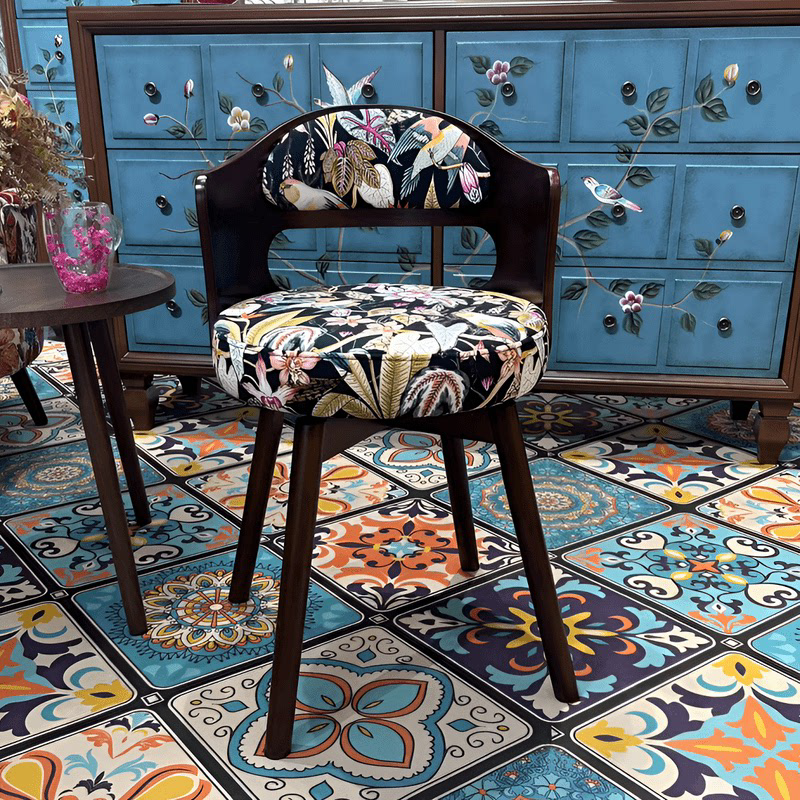 实木旋转书桌椅复古休闲椅家用电脑椅餐椅法式梳妆凳化妆椅学习椅