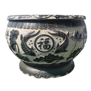 摆件门海荷花鱼水缸老石缸青石做旧花缸石材大缸庭院景观石雕鱼缸