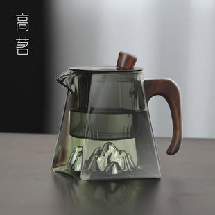 玻璃泡茶壶耐高温茶水分离用400ml绿茶专用茶具泡茶器木把单壶