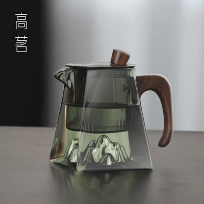 玻璃泡茶壶耐高温茶水分离用400ml绿茶专用茶具泡茶器木把单壶