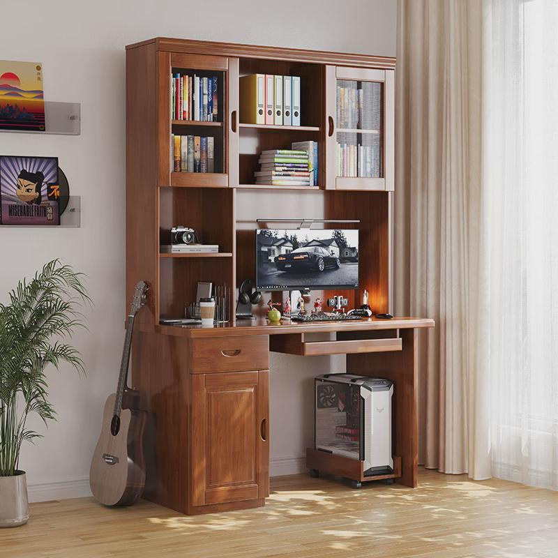 儿童学习转角书桌书架一体组合卧室实木写字桌简约办公学生电脑桌