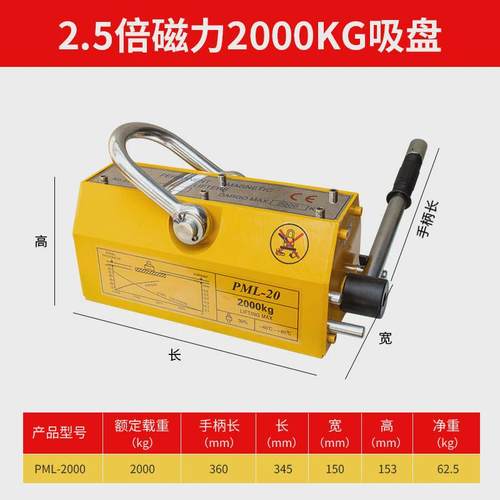 聚钢永磁起重器1吨2吨3吨5吨手动工业强磁铁落地吸盘不消磁磁力