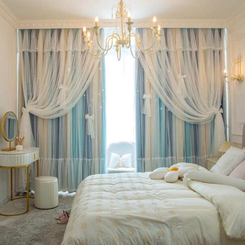 2eie飘窗女孩卧室女生儿童房间梦幻帘绍兴柯桥公主风窗帘遮光2023