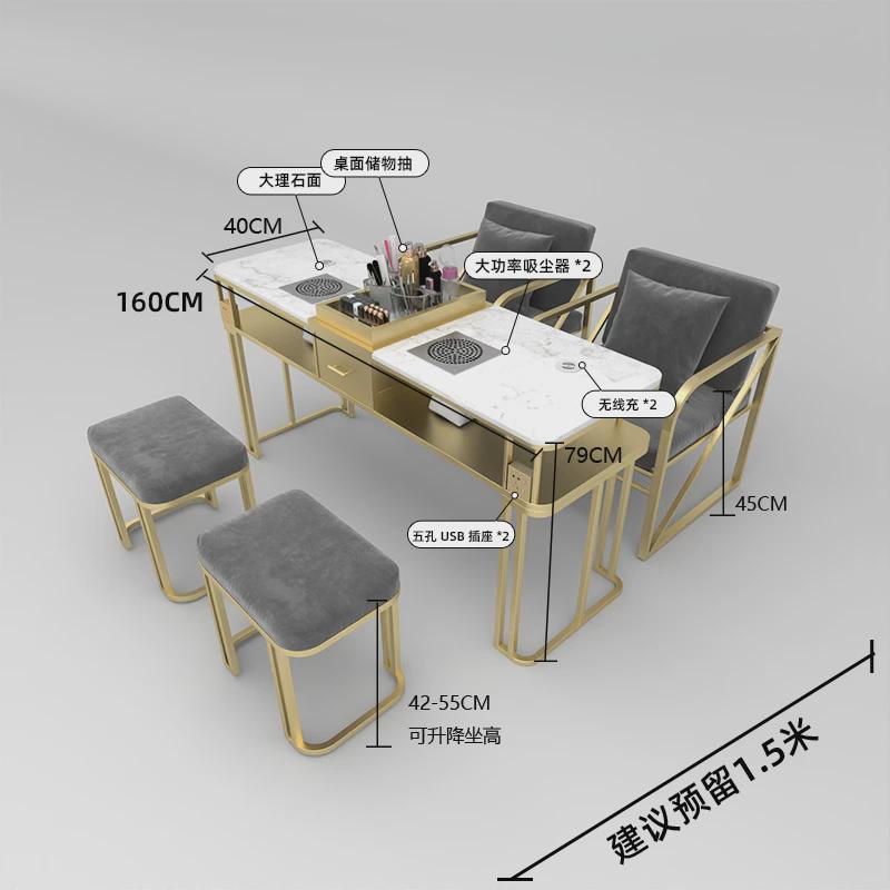 新款时尚铁艺美甲桌子单双三人吸尘器美甲台桌椅套装带储物抽屉